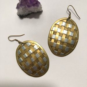 Retro brass & silver woven earrings
